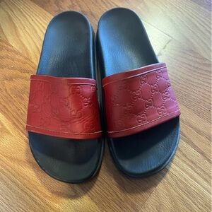 Gucci Red and Black Slide Sandals